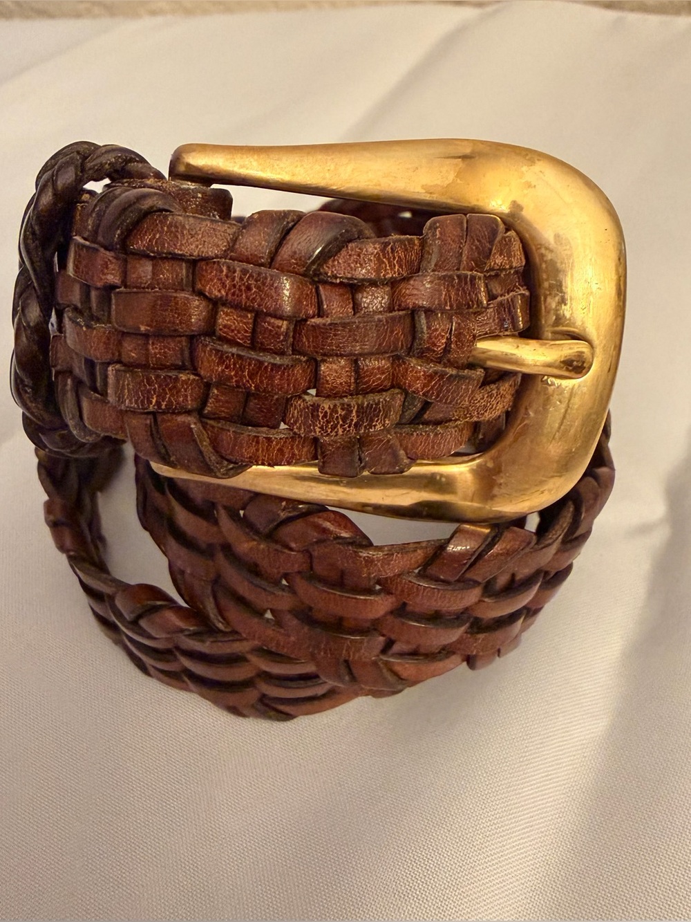 Coach Women's Braided Brown Leather Belt Petite XS Solid Brass Buckle #8529 Vtg